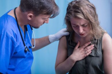 A patient complaining of severe discomfort in the chest